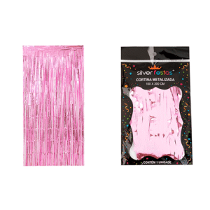 CORTINA DE FRANJA METALIZADA ROSA BEBE 100X200CM SILVER