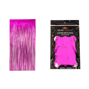 CORTINA DE FRANJA METALIZADA ROSA PINK 100X200CM SILVER