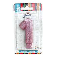 VELA COM GLITTER ROSA BEBE Nº 1 JUNCO