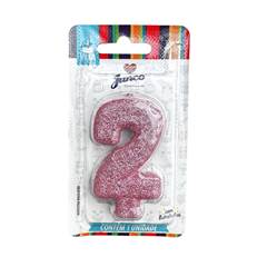 VELA COM GLITTER ROSA BEBE Nº 2 JUNCO