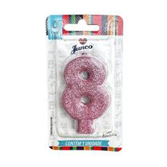 VELA COM GLITTER ROSA BEBE Nº 8 JUNCO