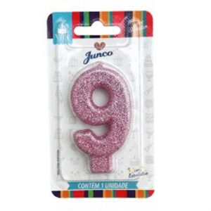 VELA COM GLITTER ROSA BEBE Nº 9 JUNCO