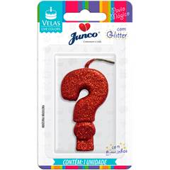 VELA COM GLITTER VERMELHA INTERROGACAO JUNCO