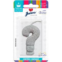 VELA GLITTER PRATA INTERROGACAO JUNCO