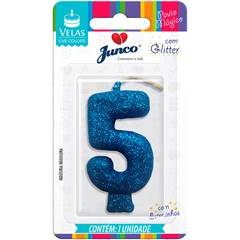 VELA GLITTER AZUL Nº 5 JUNCO