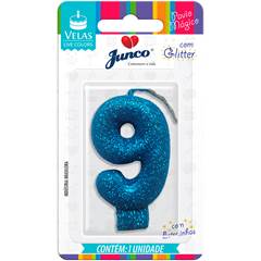 VELA GLITTER AZUL Nº 9 JUNCO