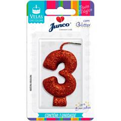 VELA GLITTER VERMELHA Nº 3 JUNCO