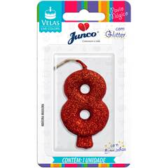 VELA GLITTER VERMELHA Nº 8 JUNCO