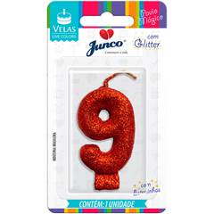 VELA GLITTER VERMELHA Nº 9 JUNCO